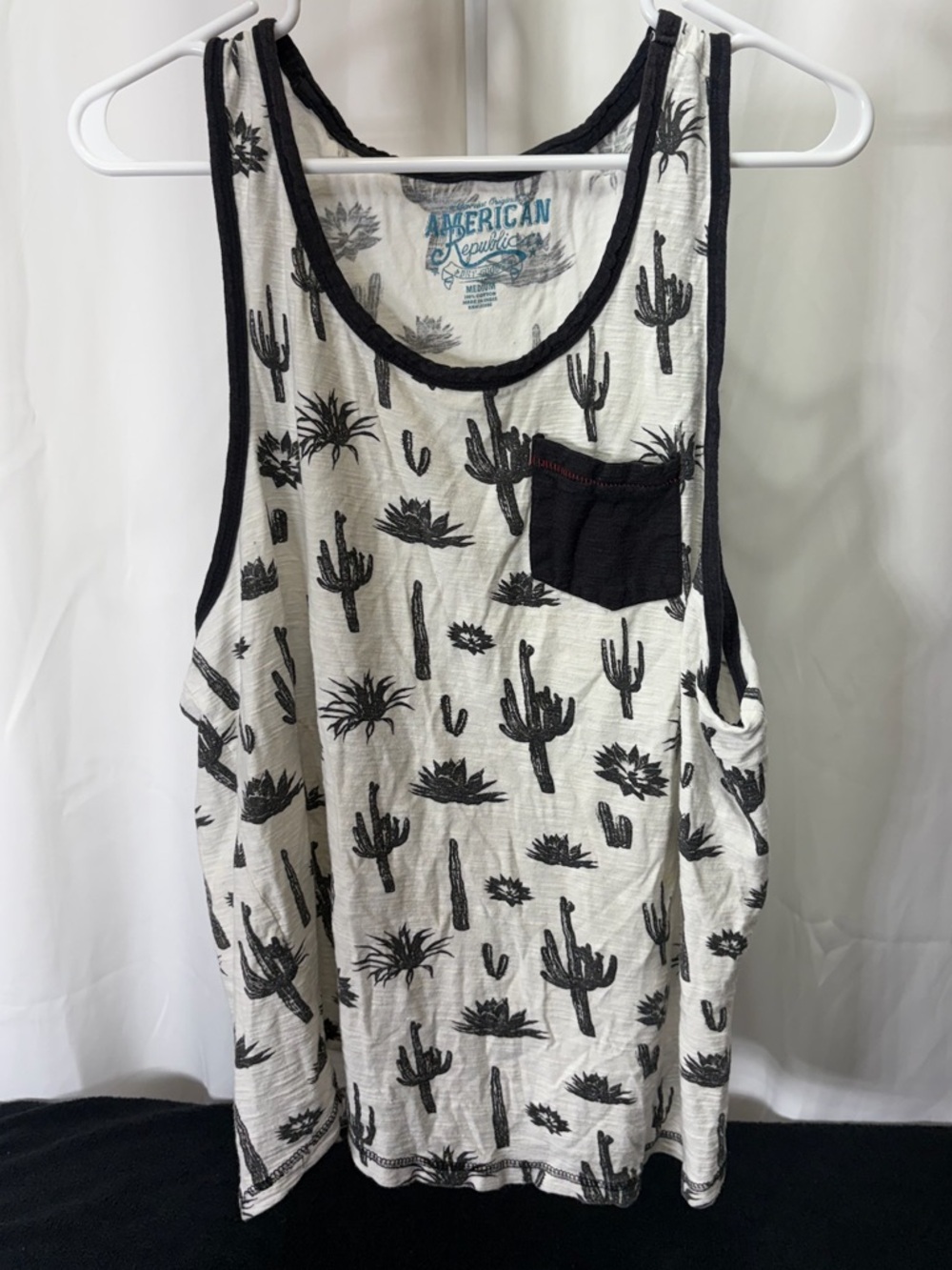 American Republic Black & White Cactus Print Tank Top 2577